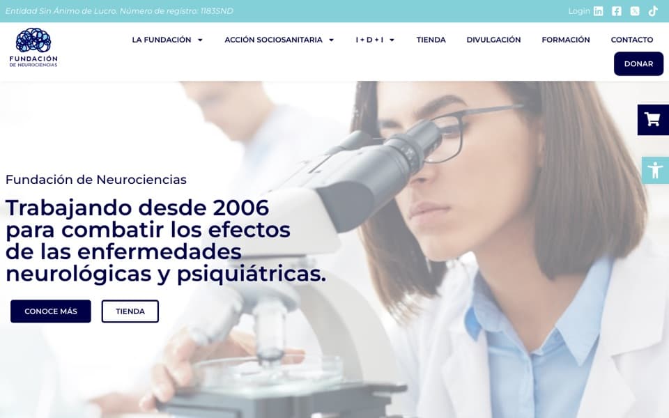 Captura de la página de inicio de la Fundación de Neurociencias.