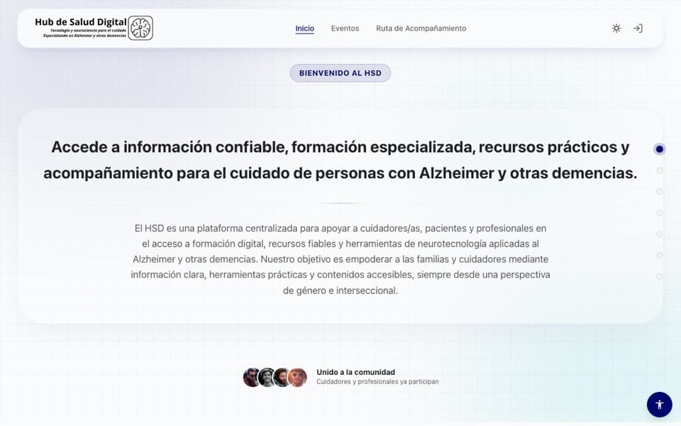 Captura de la página de inicio del Hub de Salud Digital.